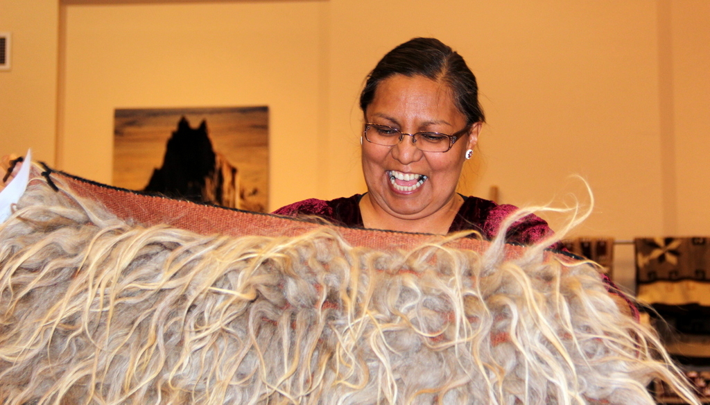 Amy Begay with her Tufted Churro Rug