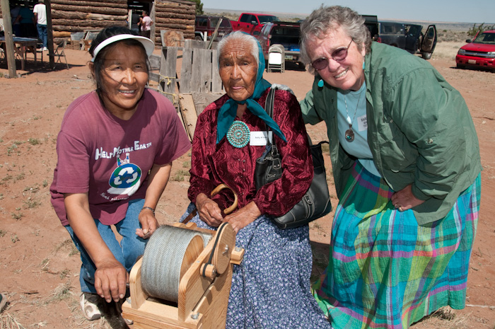 Barbara Spelman, right, with Adopt-A-Native-Elder recipient and her daughter.  Photo by John Aldrich